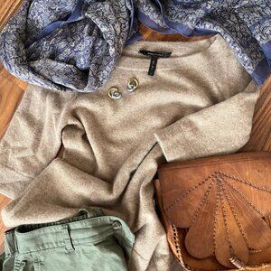 BCBG MaxAzria 100% Cashmere Sweater Tan Short Sleeve Size S